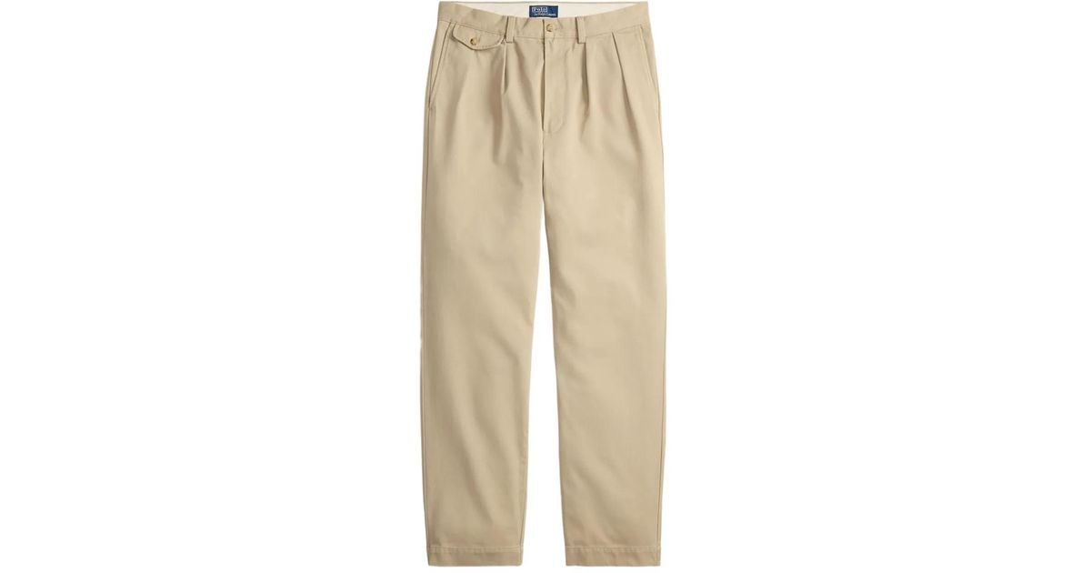 Polo Ralph Lauren Pleated Twill Trousers In Natural For Men Lyst polo-ralph-lauren-pleated-twill-trousers-in-natural-for-men-lyst