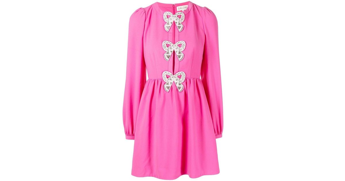 Saloni Camille Bow-embellished Dress in Pink | Lyst