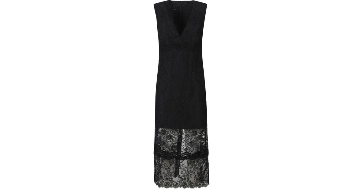 Pinko V-Neck Lace Midi Dress in Black | Lyst Pinko V-Neck Lace Midi Dress in Black | Lyst