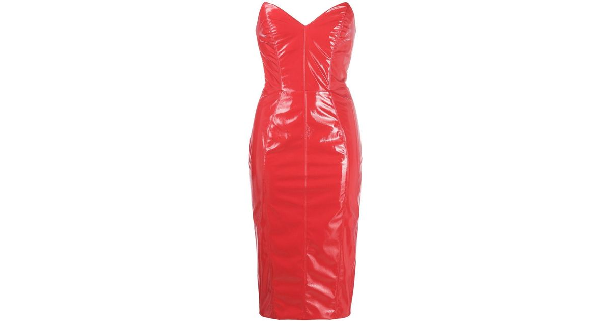 Elisabetta Franchi Latex Bodycon Midi Dress in Red | Lyst Canada