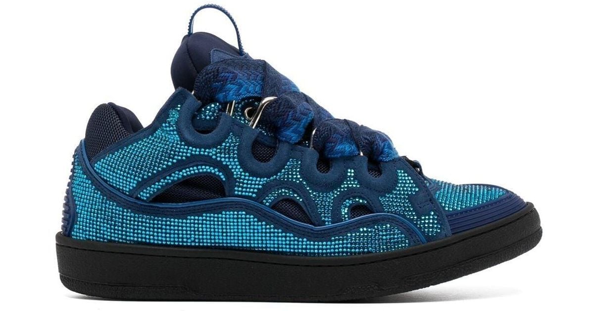Lanvin Curb Leather And Rhinestone Sneakers Majorelle Blue for Men | Lyst