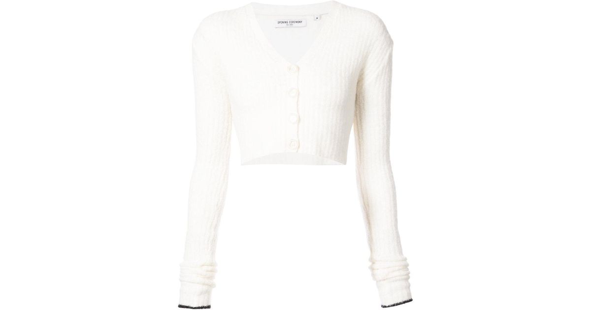 white cropped cardigan sweater