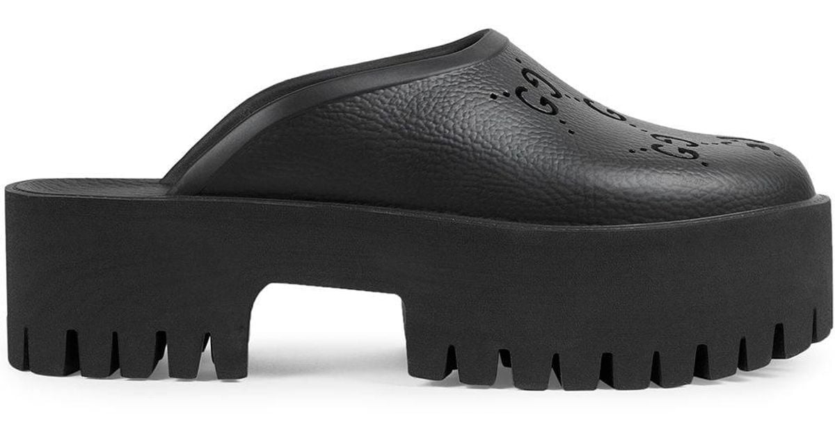 gucci perforated gg platform mules