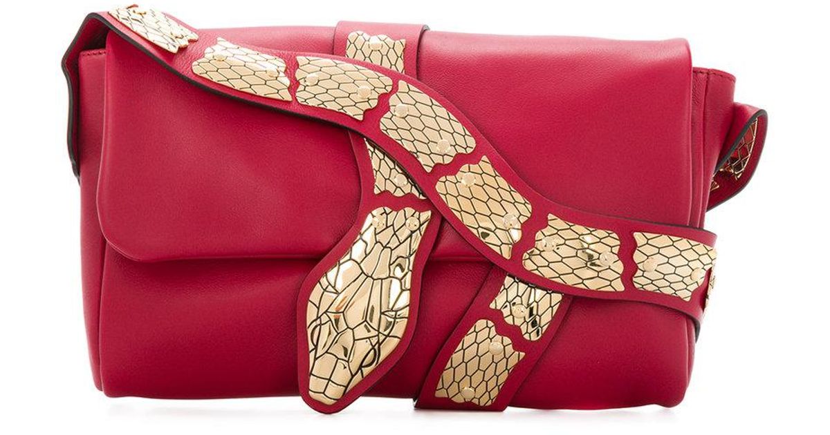 RED Valentino Leather Snake-embellished Shoulder Bag in Red - Lyst