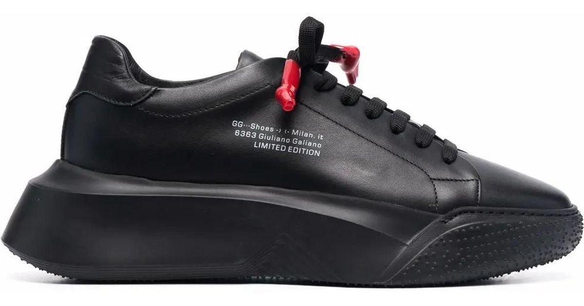 Giuliano Galiano Leather Lace Up Sneakers in Black for Men