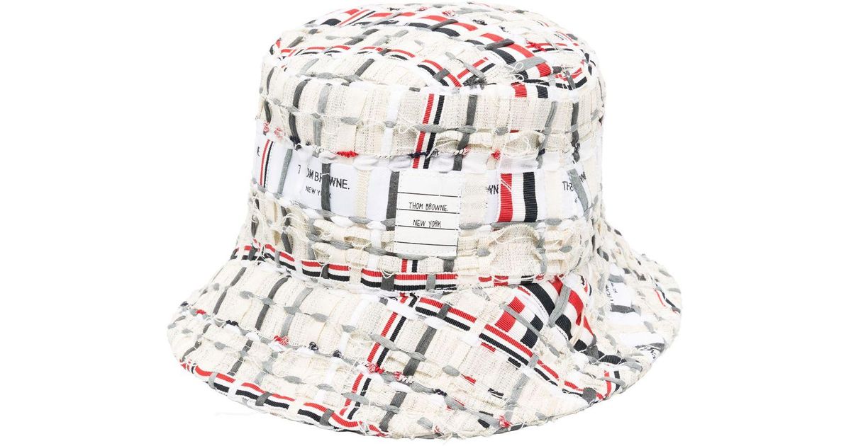 Thom Browne Tweed Bucket Hat in White | Lyst