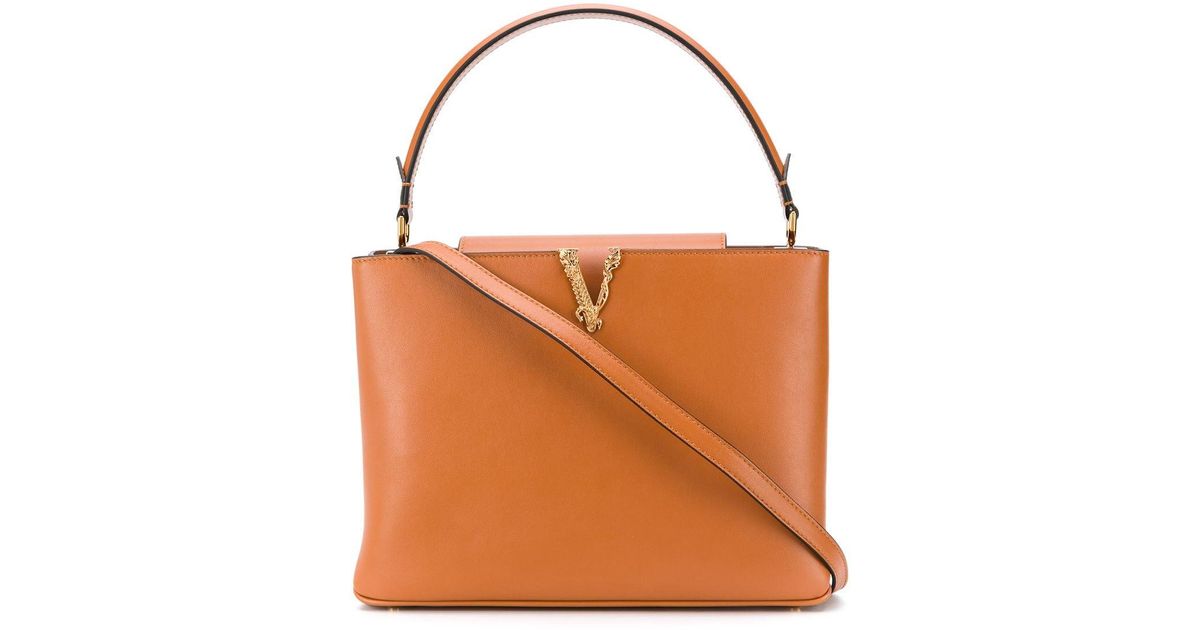 Versace Leather Virtus Square Handbag in Brown | Lyst