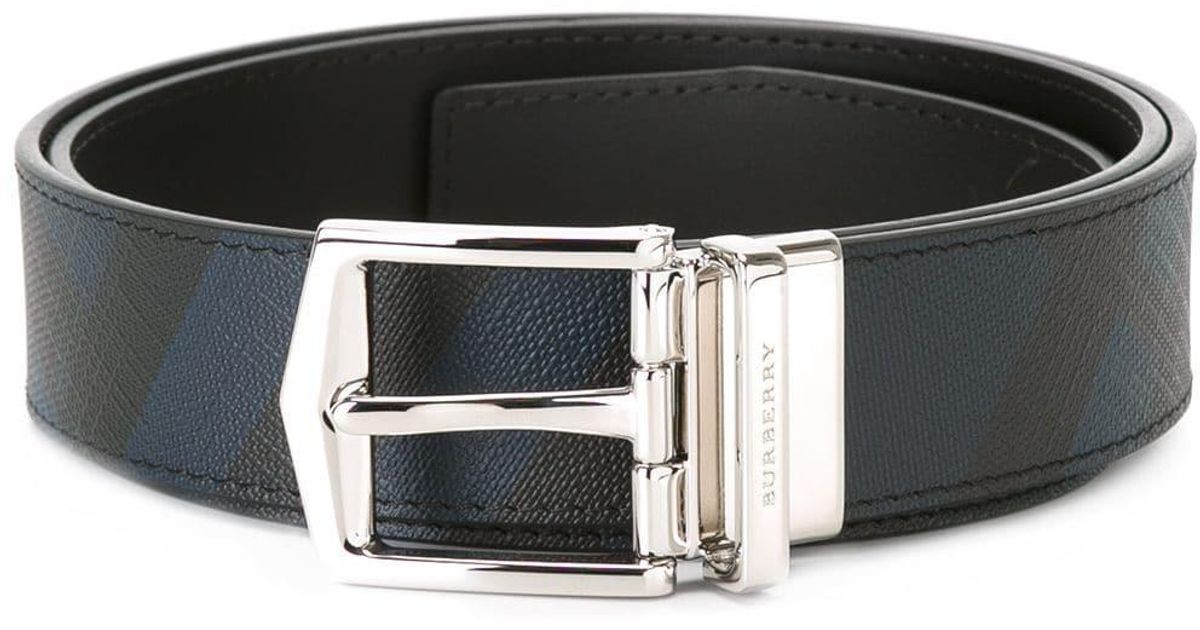reversible london check and leather belt