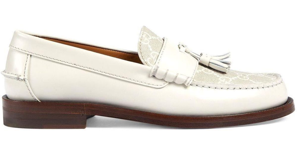 Gucci Leather GG Supreme Tassel Loafers in White | Lyst UK