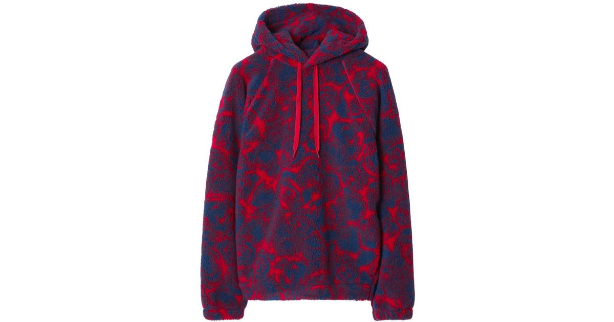 Burberry Abstract-pattern Print Shearling Hoodie in Red for Men | Lyst