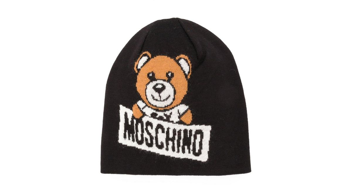 Moschino Teddy Bear Wool Beanie in Black White Black - Save 31% Womens Hats Moschino Hats 