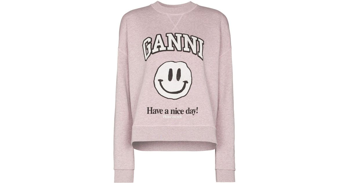 Ganni Smiley Print Sweatshirt in Pink Lyst UK