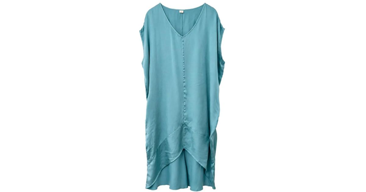 SLO_HAND_MADE Kaftán Asymmetric Satin-Finish Midi Dress in Blue | Lyst