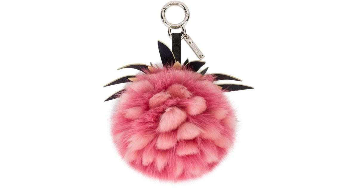 Fendi Fur Pineapple Bag Charm in Pink 