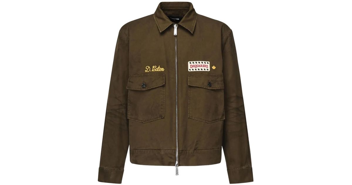DSQUARED2 ミリタリージャケット オリーブグリーン DSquared² Zip-Up Jacket With Logo<Br in Green for Men | Lyst