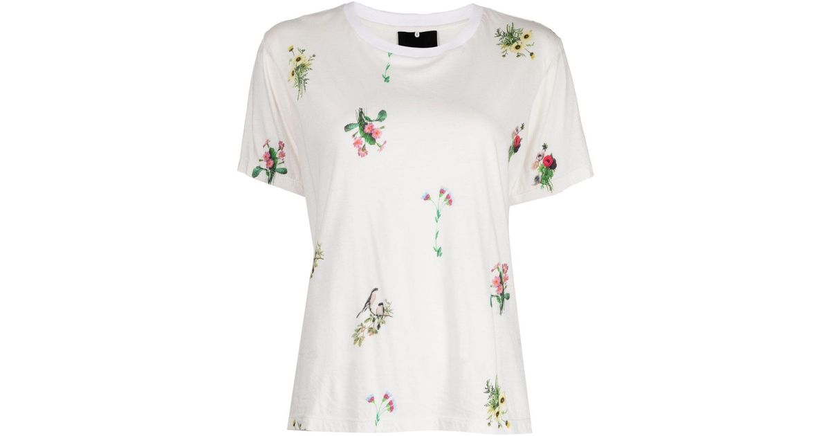 Cynthia Rowley Floral-print Cotton T-shirt in White | Lyst