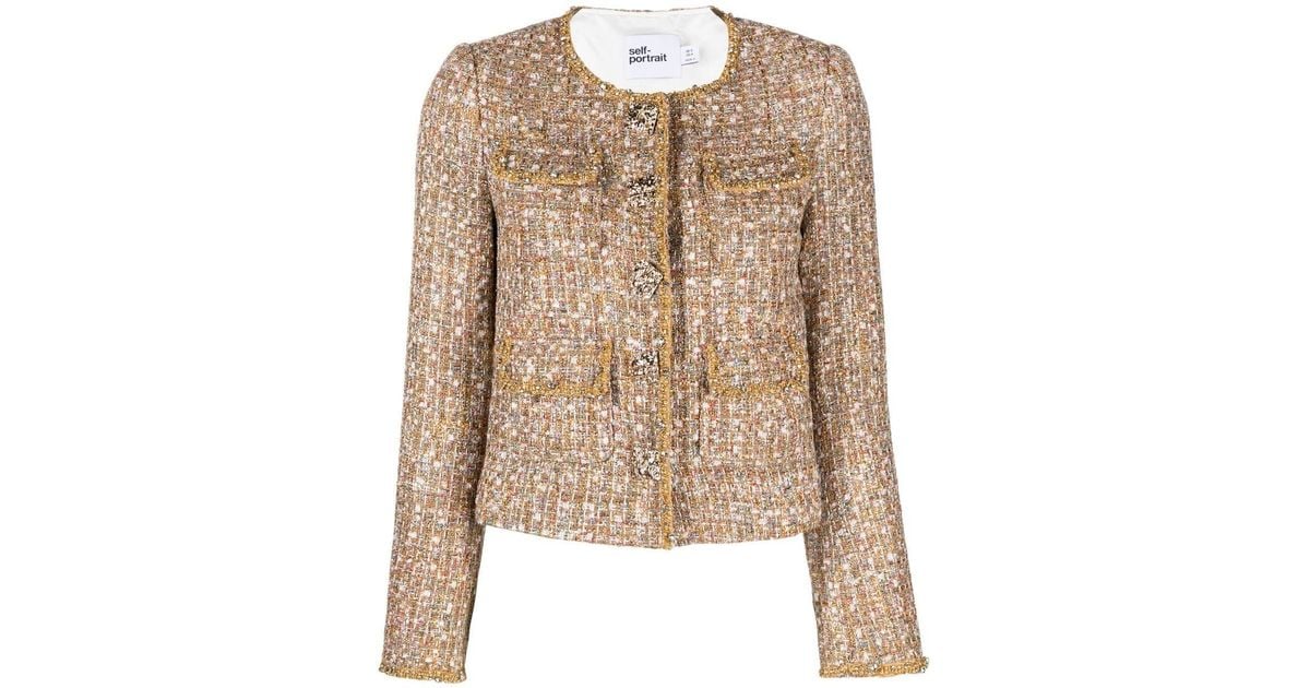 SelfPortrait Tinsel Boucle Jacket in Natural Lyst