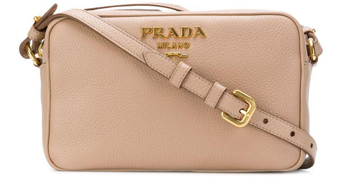 Prada Leather Logo Crossbody Camera Bag in Natural | Lyst