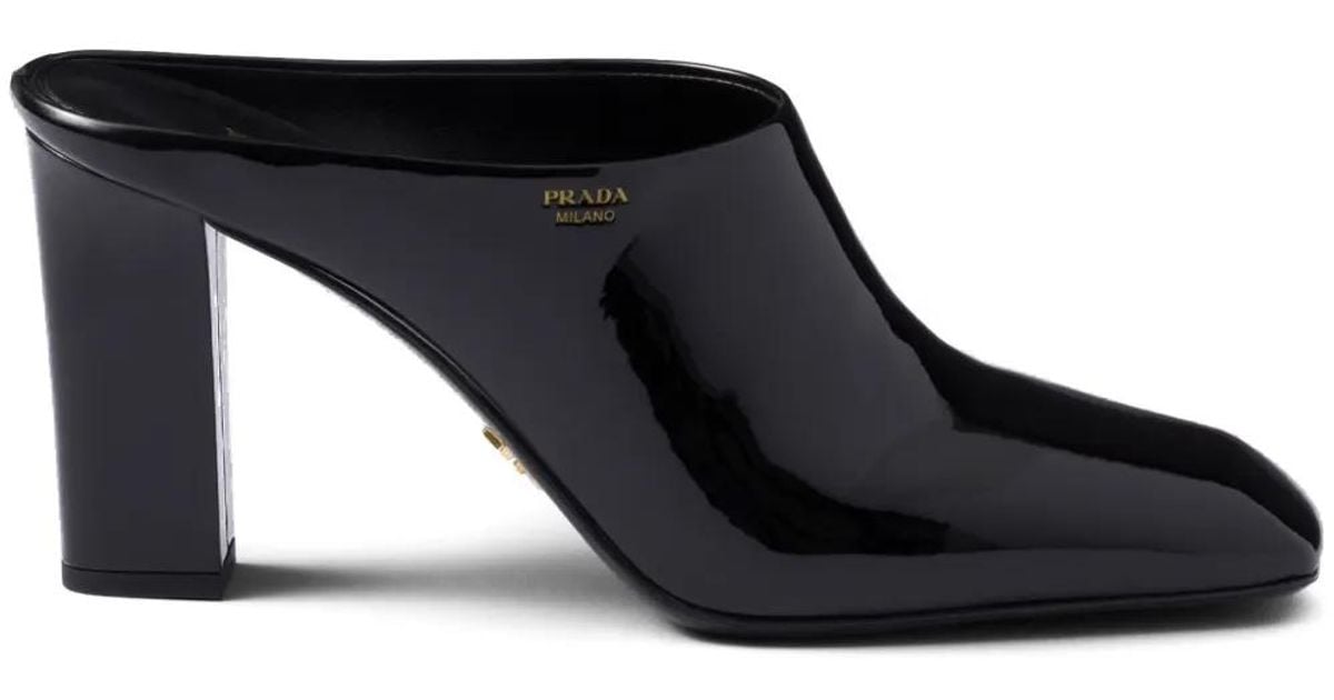 Prada Black Mules VALUE Prada Satin Square Toe Mule Sandals In