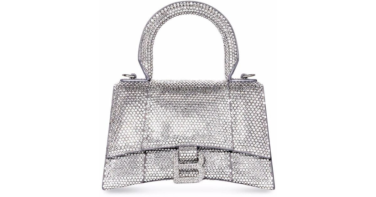 Balenciaga Crystal-embellished Hourglass Tote Bag in Grey (Gray) | Lyst