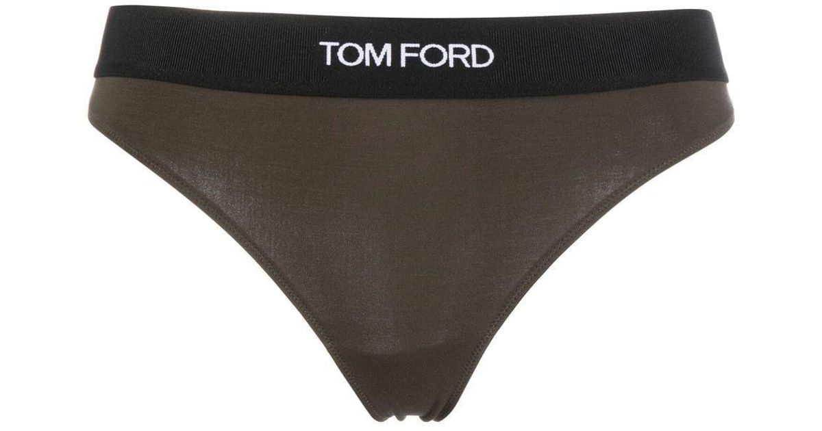 Tom Ford Logo-waistband Thong in Green (Black) | Lyst