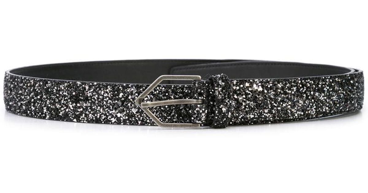 Saint Laurent Leather Glitter Belt in Black for Men | Lyst
