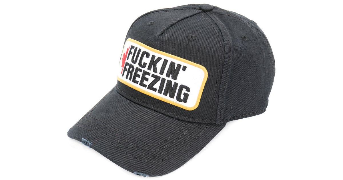 DSquared² Cotton Fuckin' Freezing Patch Baseball Cap in Black for 