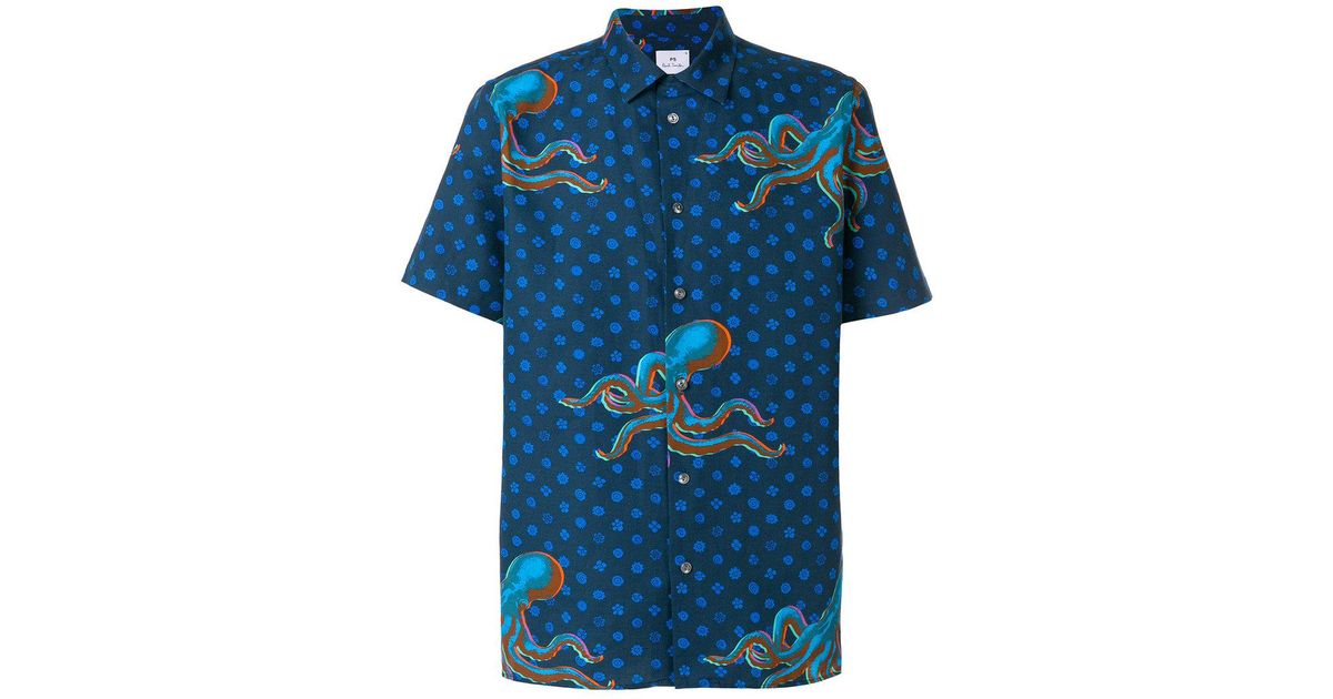 PS by Paul Smith Octopus Print Short Sleeve Shirt in Brown for Men | Lyst