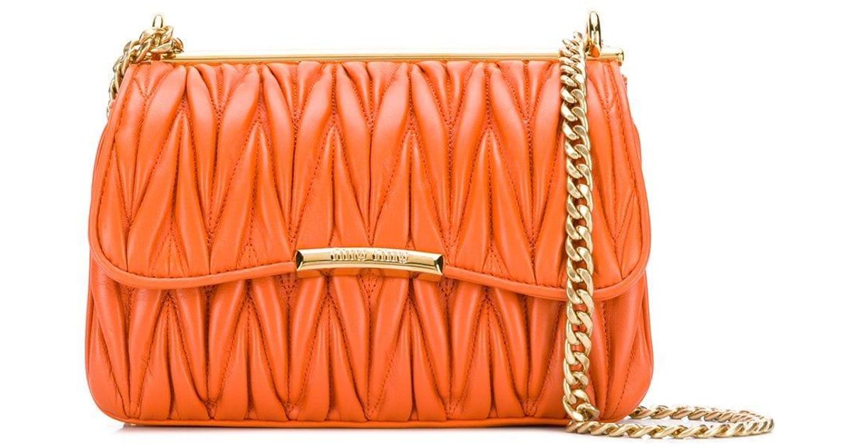 Miu Miu Leather Matelassé Shoulder Bag in Orange | Lyst