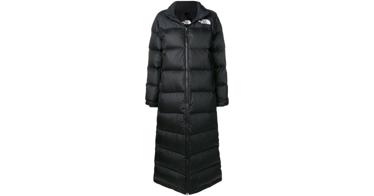 The North Face Long Pufer Coat in Black | Lyst