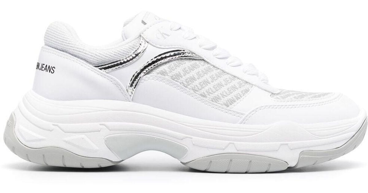 calvin klein white and silver trainers