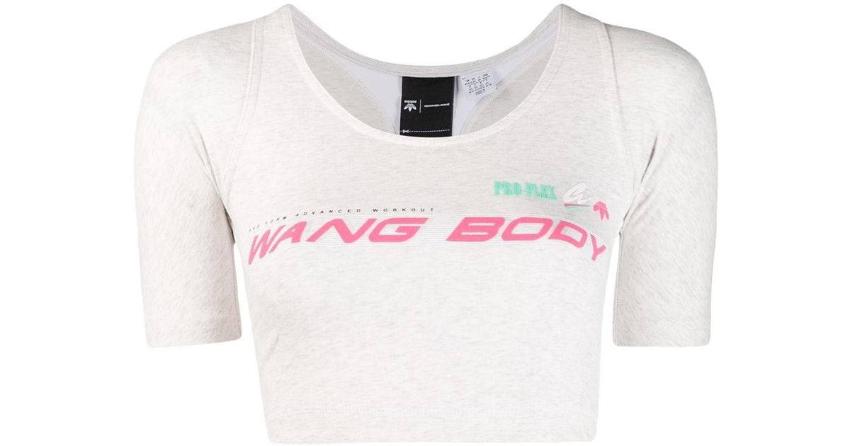 fra nu af Aske ammunition Alexander Wang Wangbody Printed Cotton Cropped Top in Gray | Lyst
