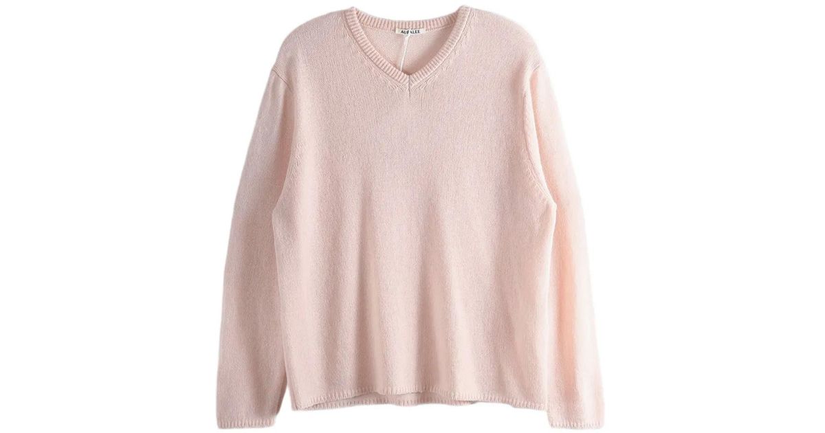 AURALEE V-Neck Cashmere Sweater in Pink for Men | Lyst