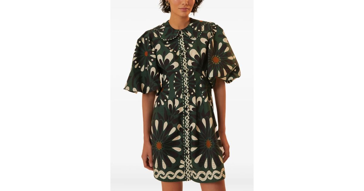 FARM Rio Ainika Flowers Peter Pan-Collar Puff-Sleeve Mini Dress in Black |  Lyst