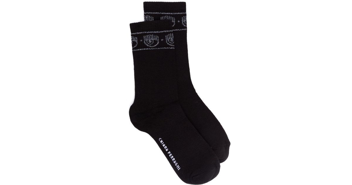 Chiara Ferragni Cotton Glitter Logo-trim Socks in Black | Lyst Canada