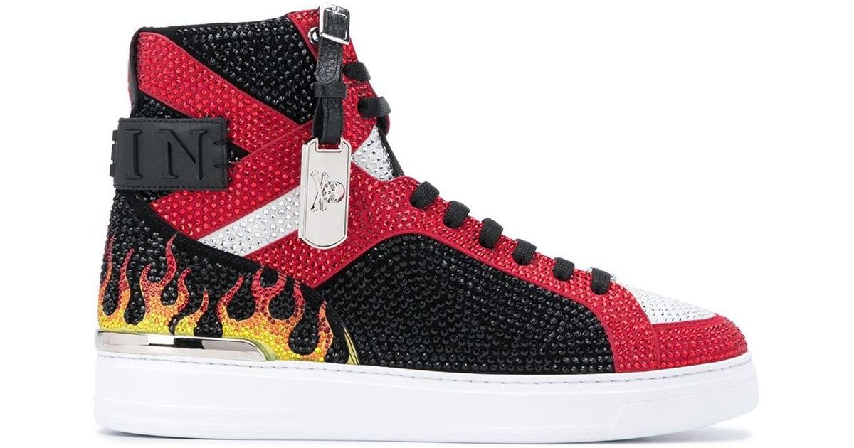 Philipp Plein Leather Money Beast Crystal Flame Sneakers in Black for Men |  Lyst