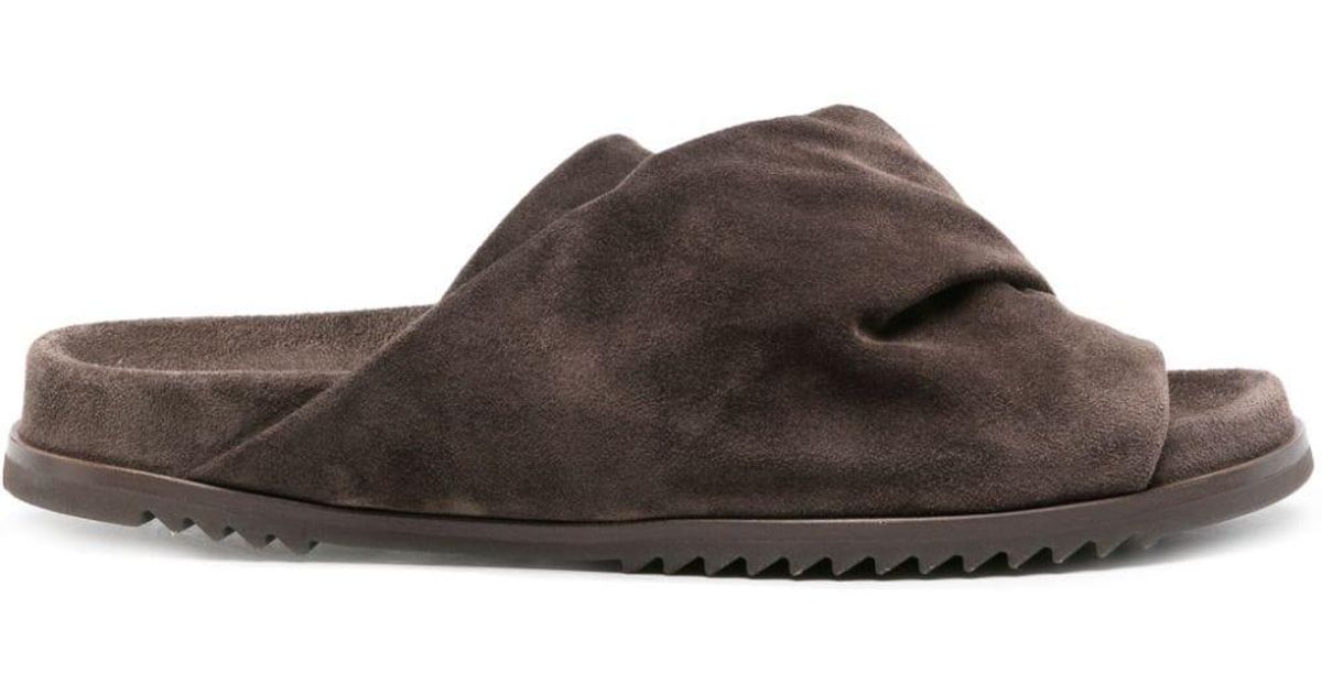 Rick Owens Mobius Granola Suede Slides in Brown | Lyst