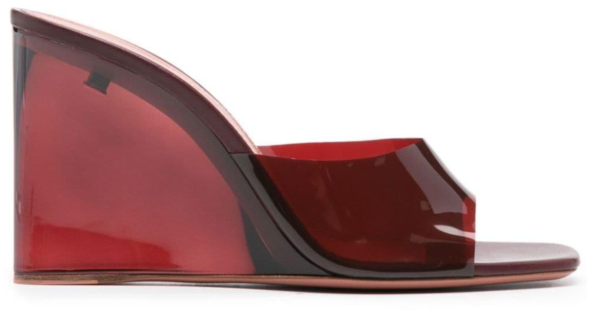 AMINA MUADDI Lupita Glass 95mm Wedge Mules in Red | Lyst