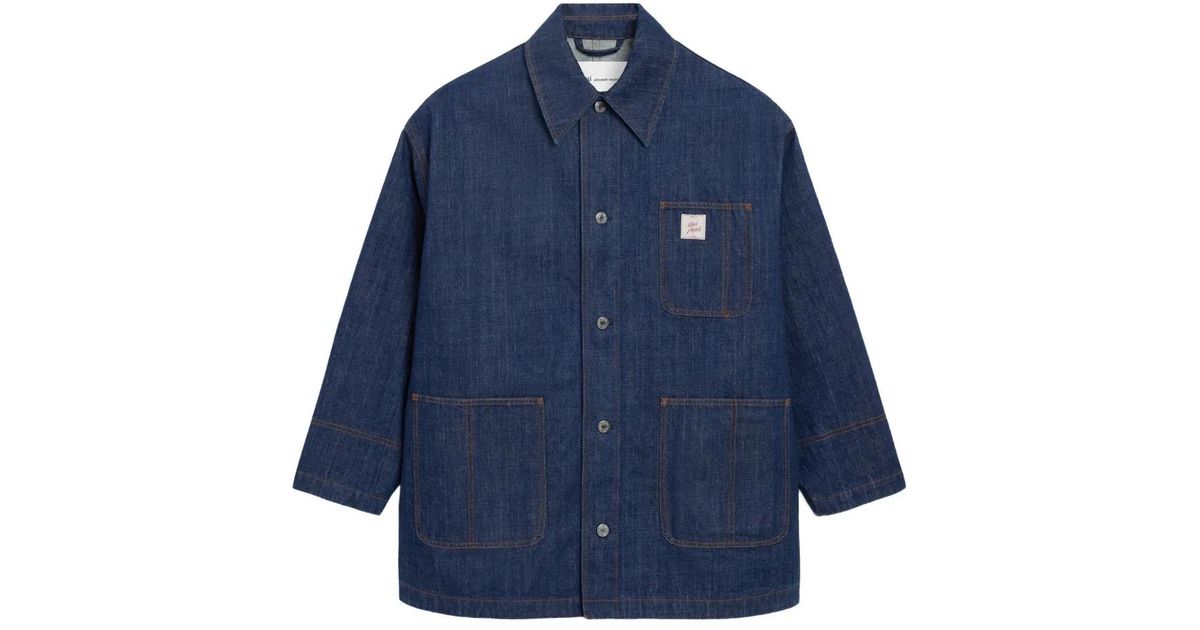 Ami Paris Cotton Heritage Label Worker Jacket in Blue | Lyst