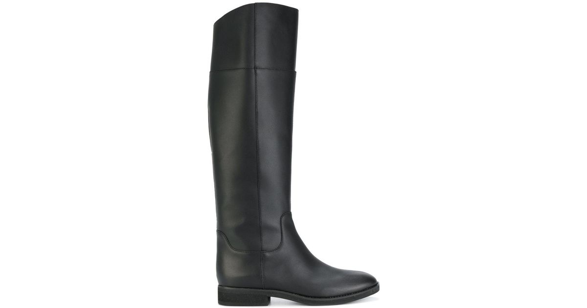 Jil Sander Navy Leather Long Riding Boots in Black - Lyst