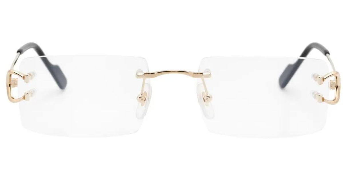 Cartier Rimless Rectangle-Frame Glasses in Metallic | Lyst