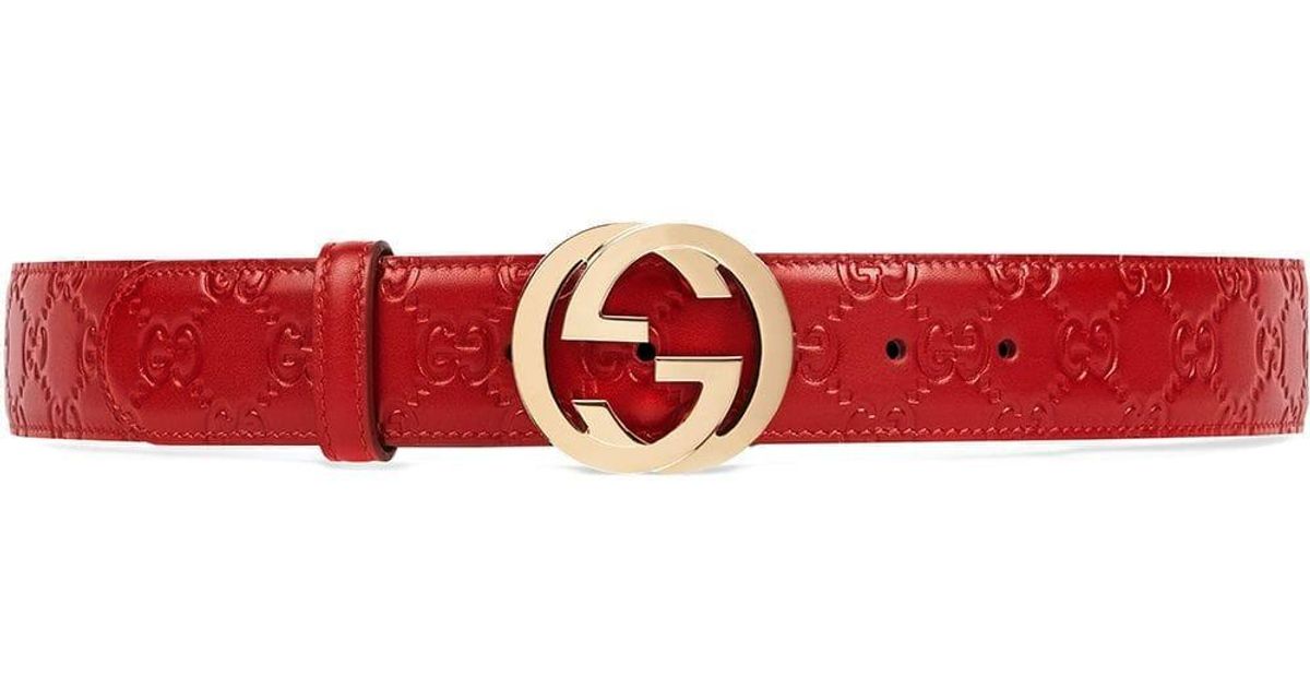 gucci signature leather belt red