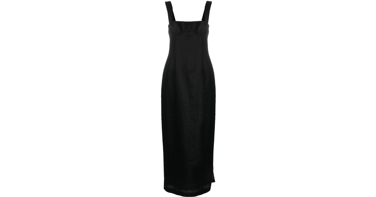 Sir. The Label Bettina Linen Midi Dress in Black | Lyst