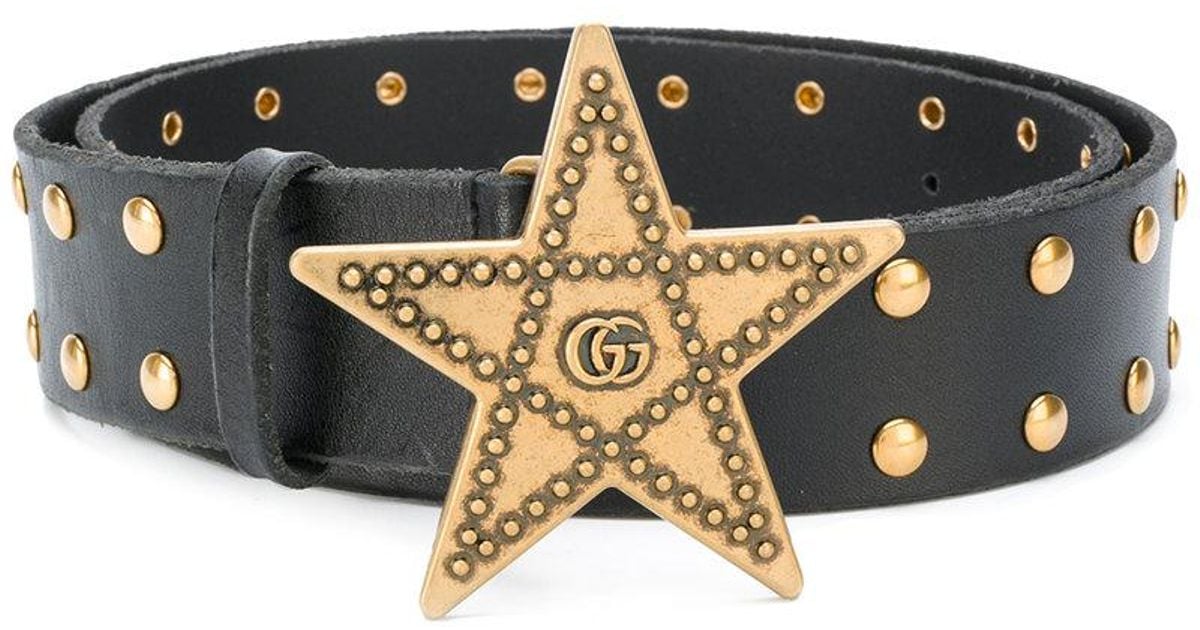 Gucci Leather Star Buckle Belt in Black 