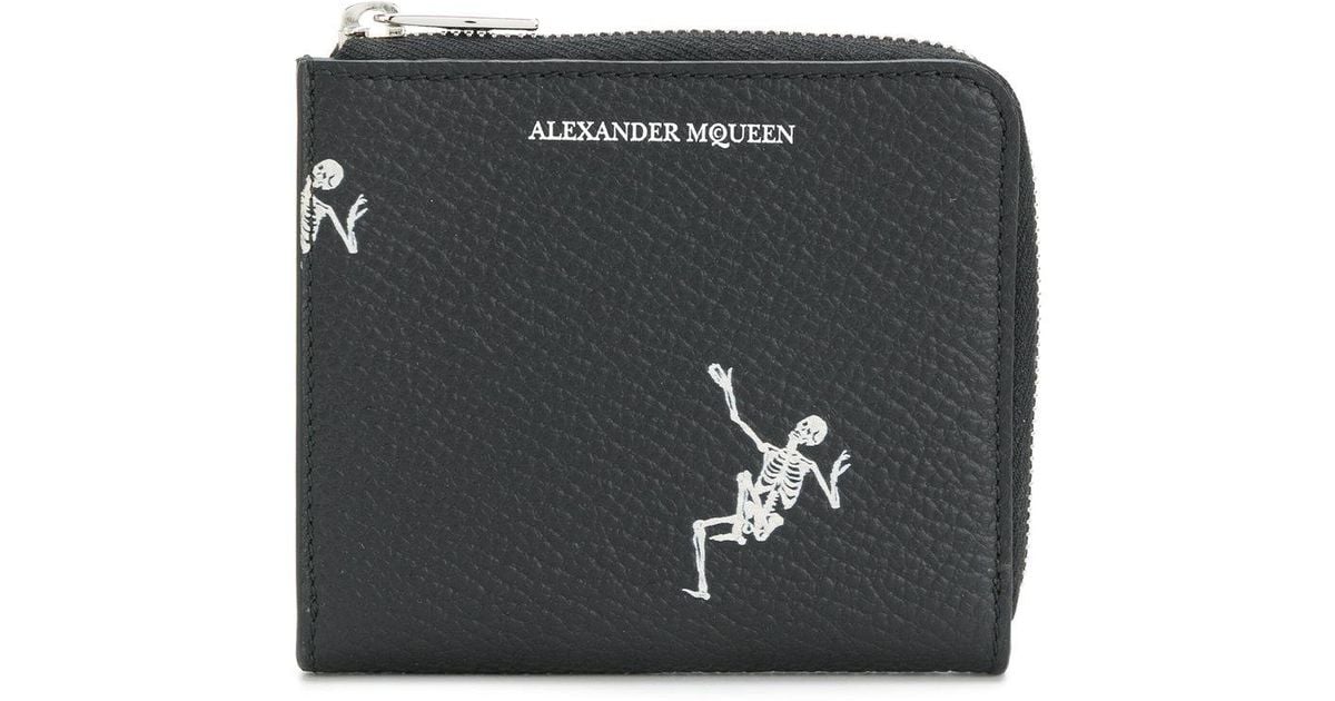Alexander McQueen Leather Dancing Skeleton Zip Coin Wallet in 