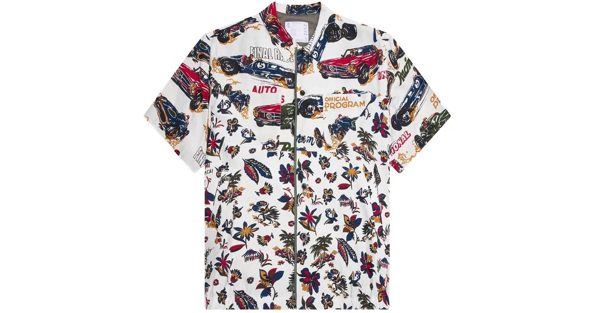 Sacai Race-Car Tropical-Print Shirt in White for Men | Lyst Canada