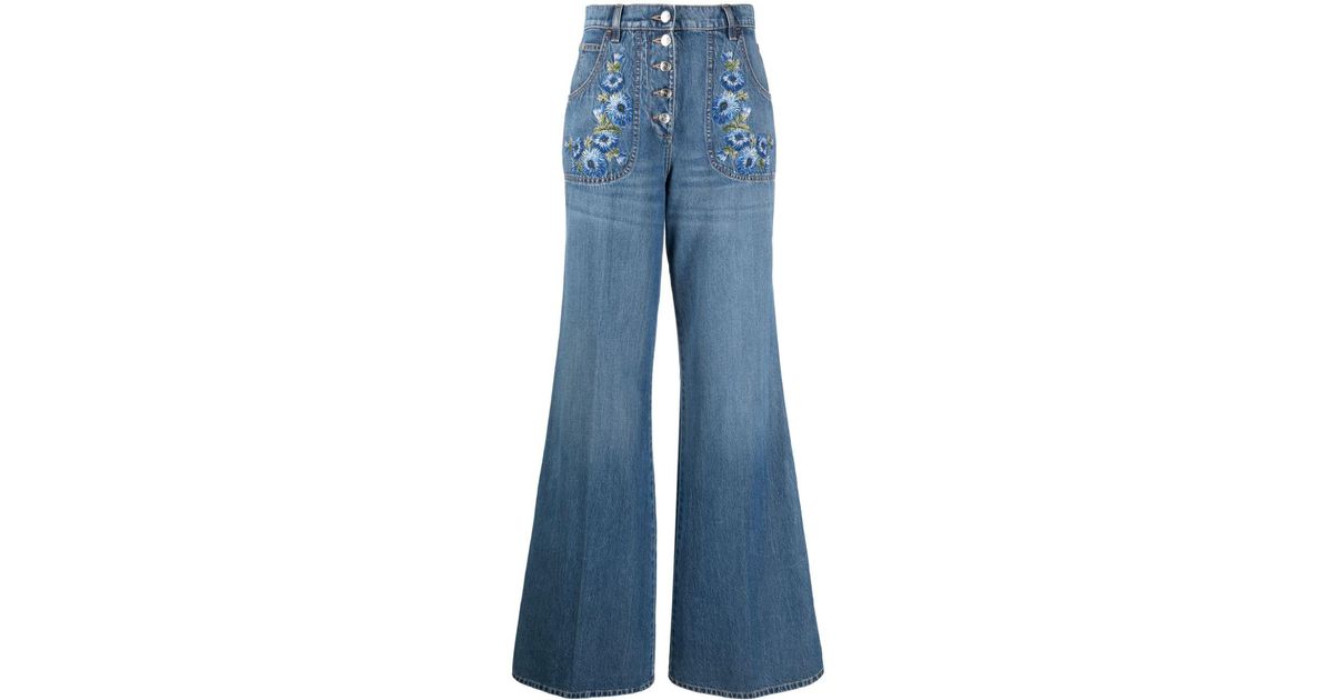 Etro Flower-embroidered High-rise Wide-leg Jeans in Blue | Lyst UK