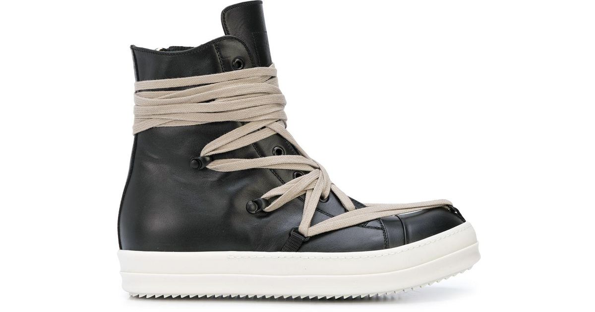 Rick Owens High Top Wrap Lace Sneakers in Black for Men | Lyst