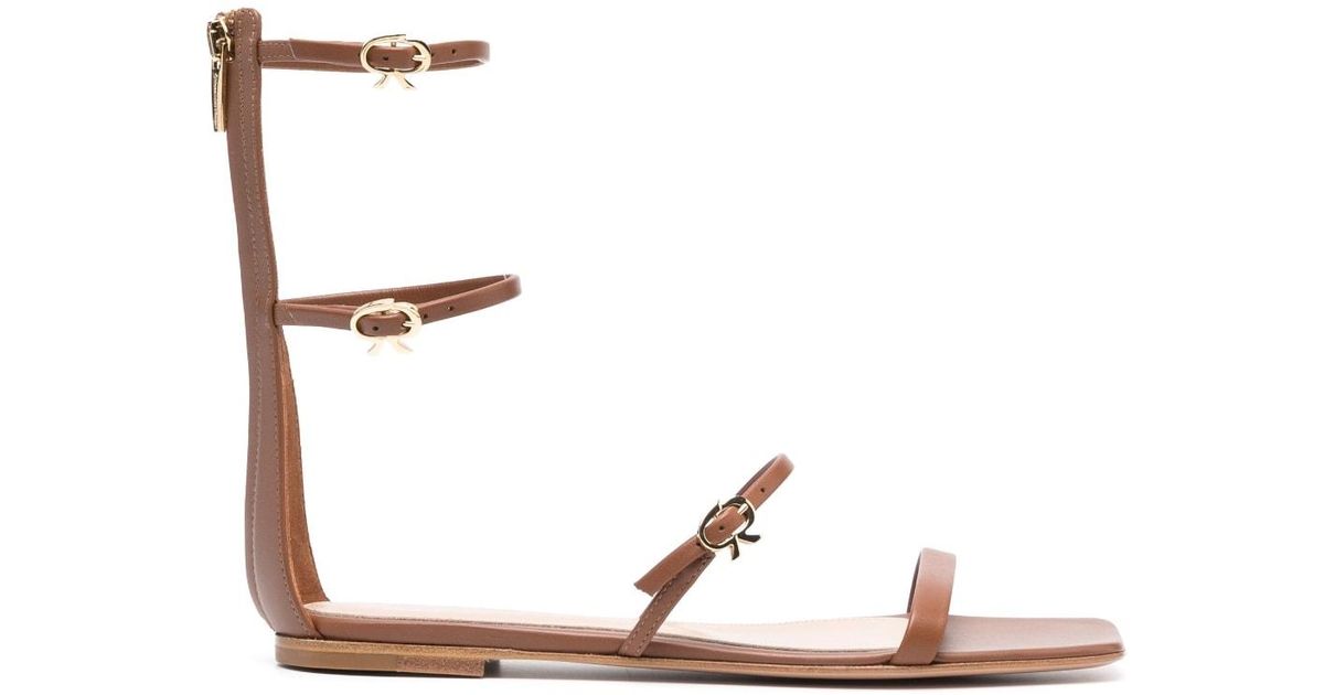 Gianvito Rossi Downtown Flat Leather Sandals in Brown | Lyst UK