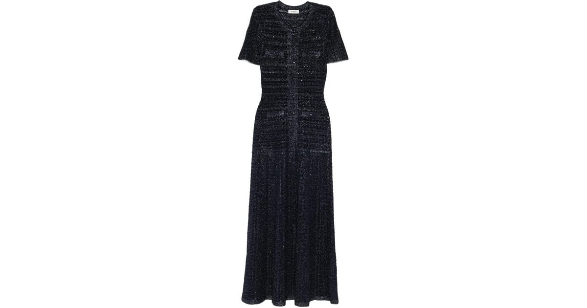 Sandro Embellished Knitted Maxi Dress in Black | Lyst UK